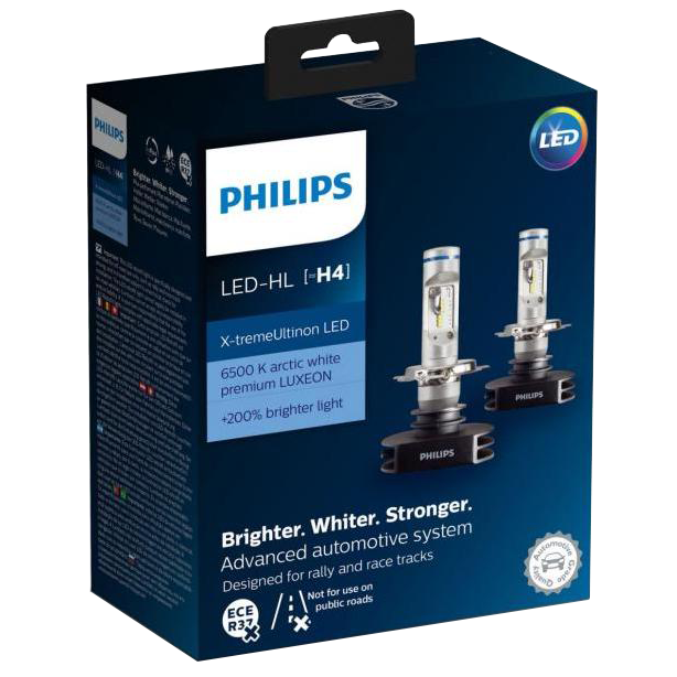 H4 Philips X-Treme Ultinon LED 12V Headlight Bulbs (Pair)