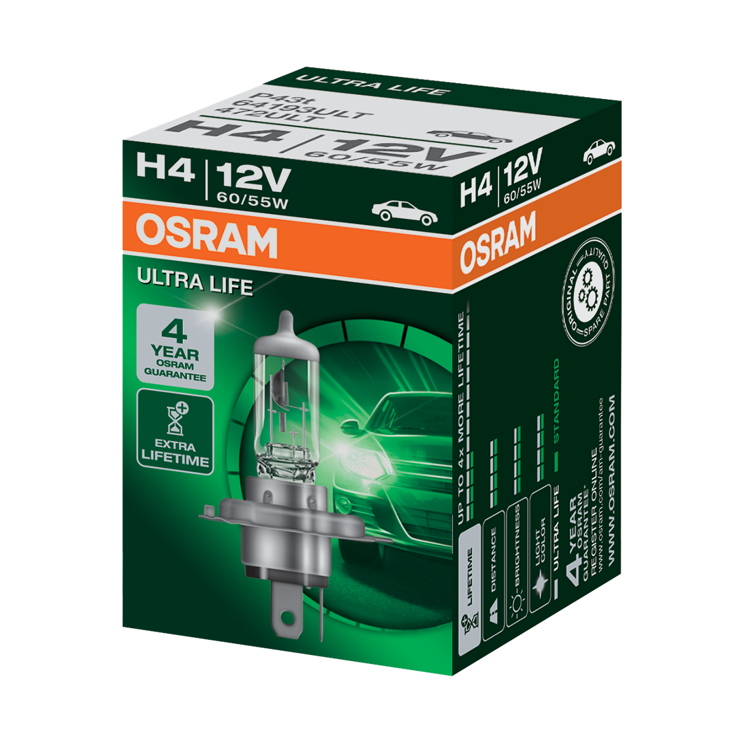H4 OSRAM Ultra Life 12V 60/55W Bulb