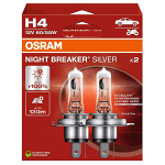 H4 OSRAM Night Breaker Silver Bulbs +100% 12V 60/55W (Pair)